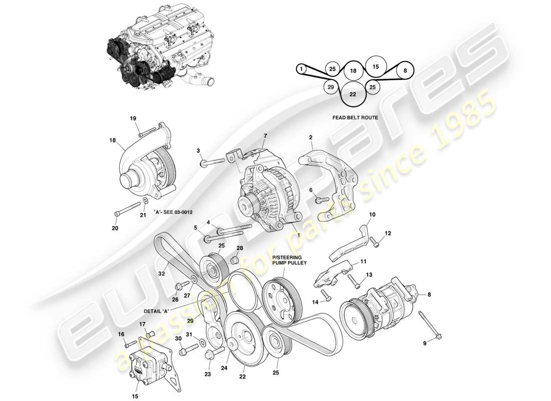 aston martin one-77 (2011) diagramma delle parti della trasmissione accessoria