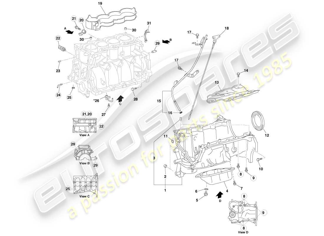 aston martin cygnet (2012) componenti del blocco cilindri diagramma delle parti