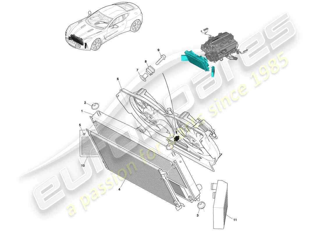aston martin one-77 (2011) montaggio del radiatore diagramma delle parti