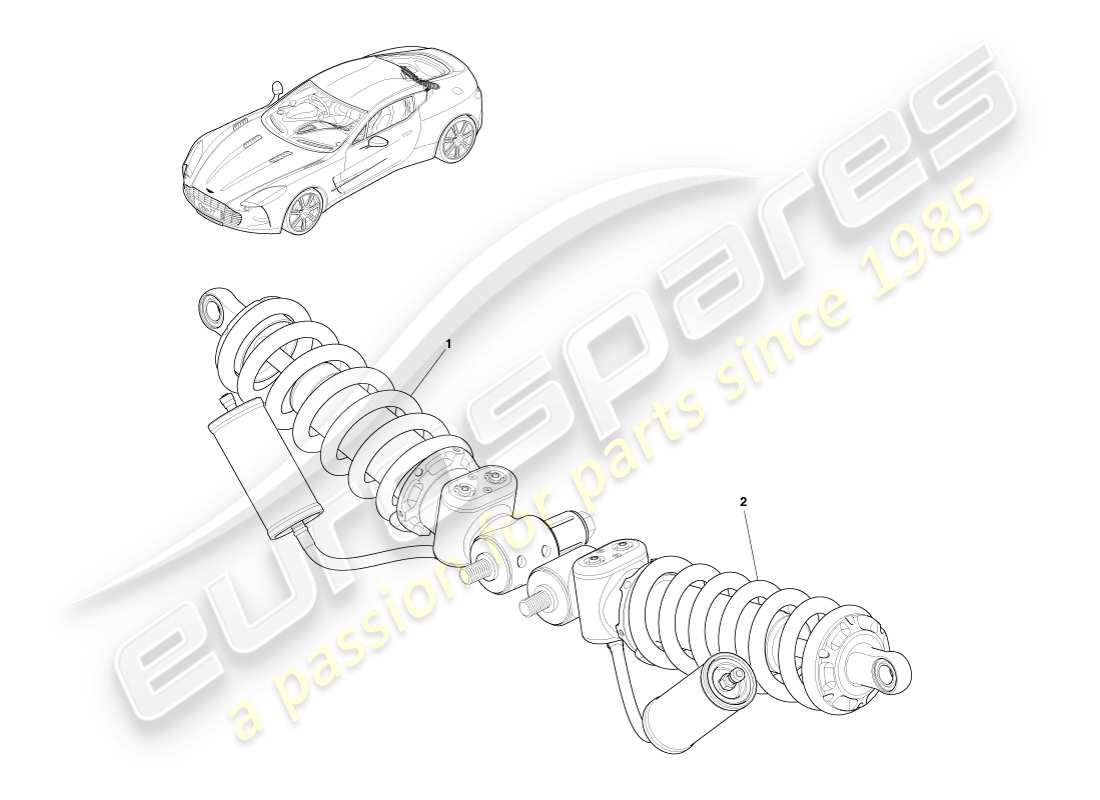 aston martin one-77 (2011) diagramma delle parti della molla e dell'ammortizzatore posteriori