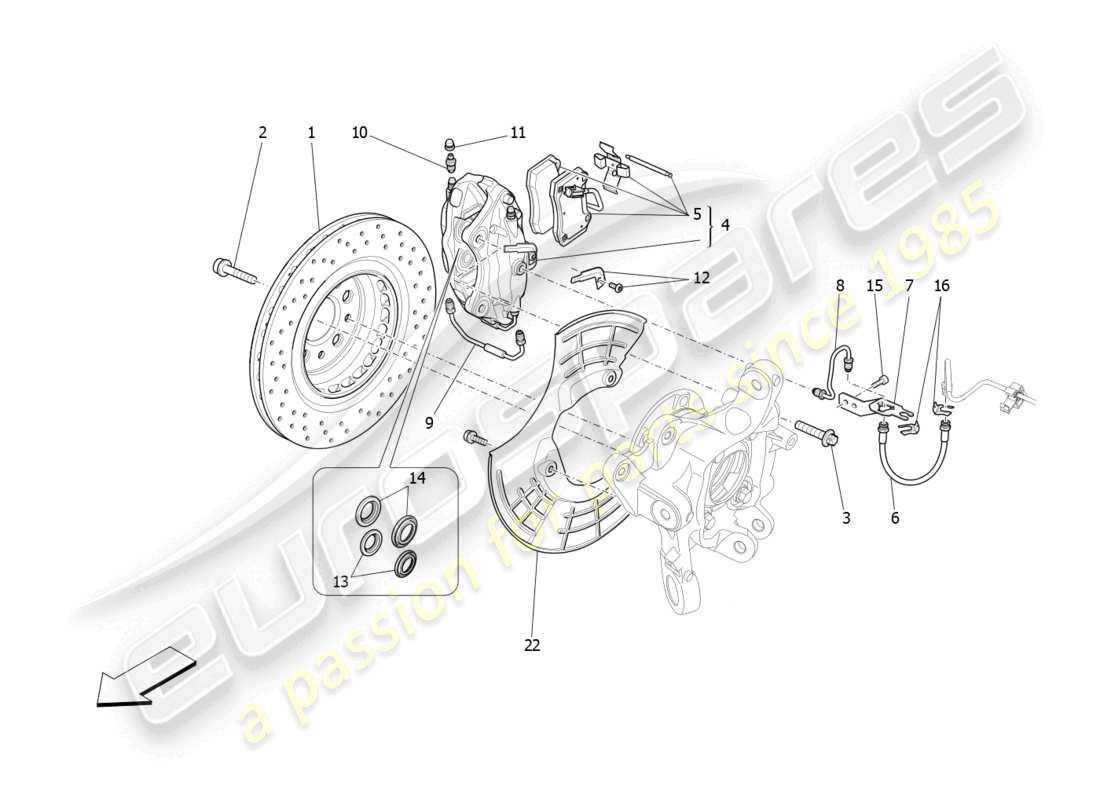 maserati levante gt (2022) dispositivi di frenatura sulle ruote posteriori diagramma delle parti