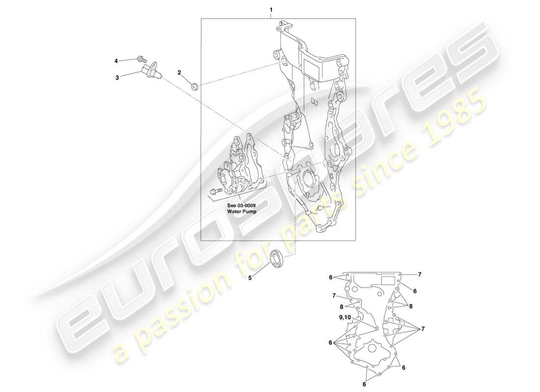 aston martin cygnet (2012) coperchio dell'ingranaggio della distribuzione e piastra terminale diagramma delle parti