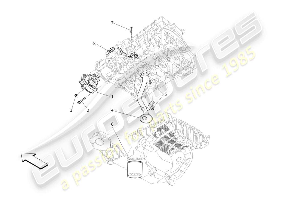 maserati levante gt (2022) sistema di lubrificazione: diagramma delle parti di pompa e filtro