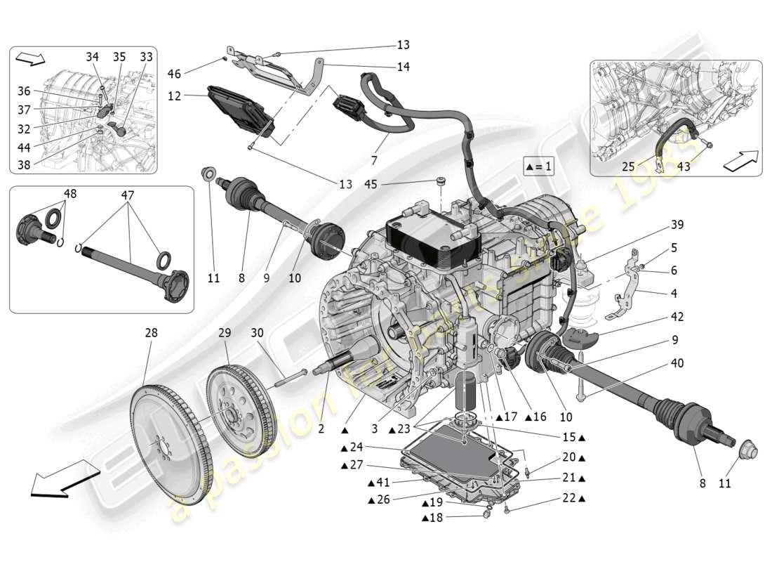 maserati mc20 cielo (2023) diagramma delle parti degli alloggiamenti del cambio
