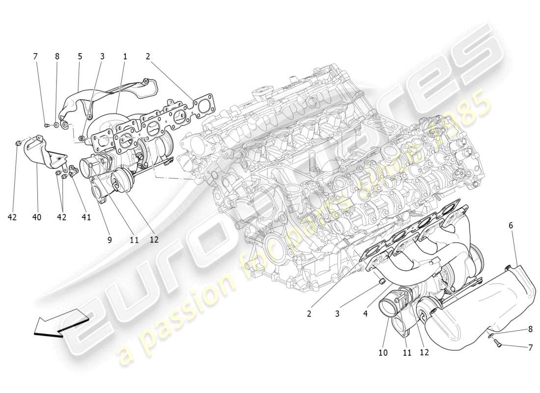 maserati levante modena s (2022) sistema turbocompressore: schema particolare dell'attrezzatura