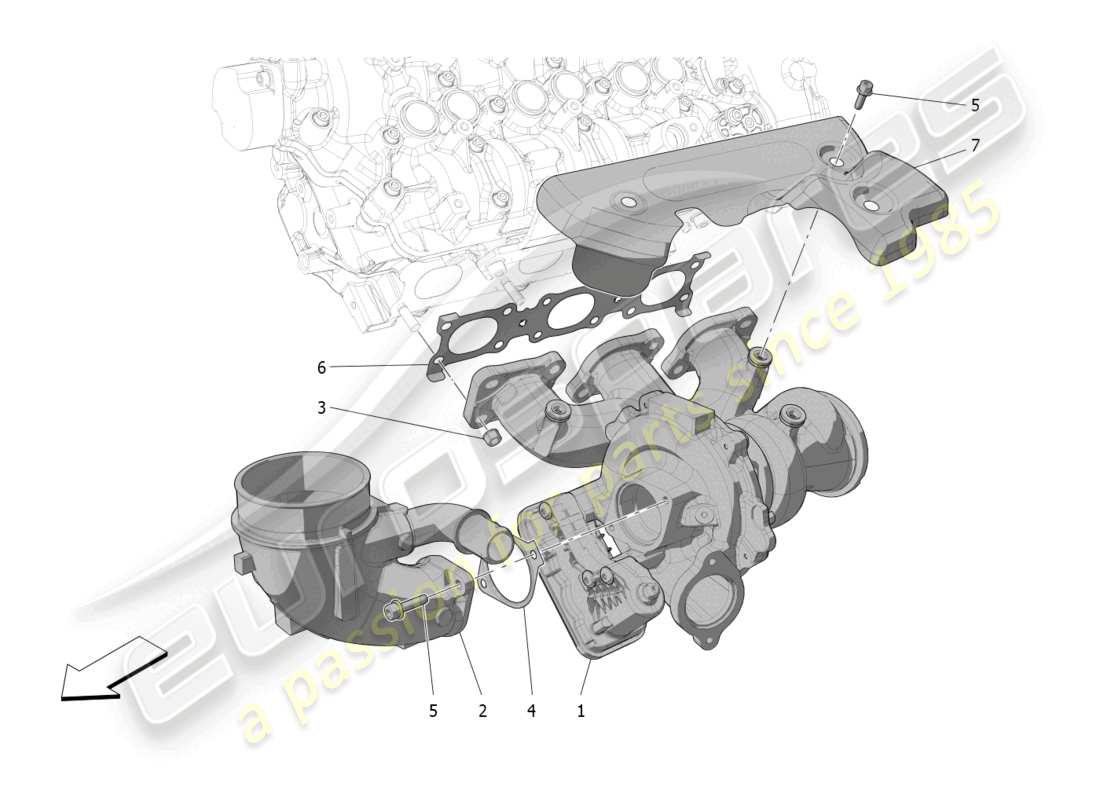 maserati mc20 (2023) sistema di turbocompressione: attrezzature diagramma delle parti