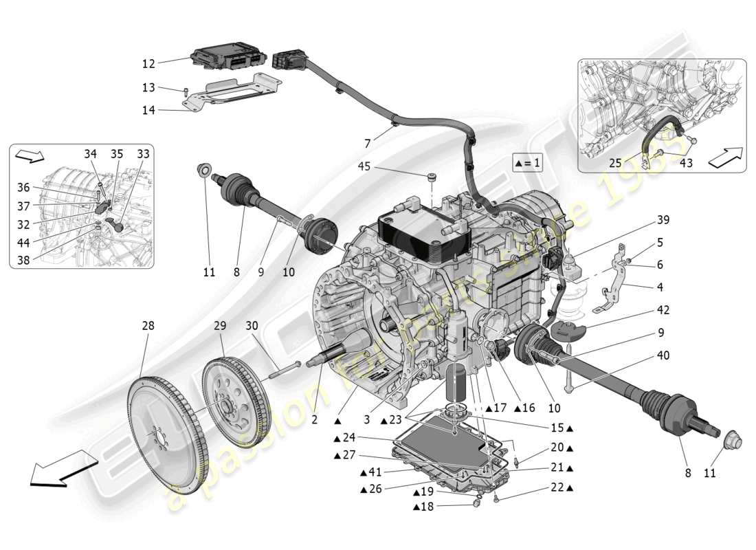 maserati mc20 (2023) diagramma delle parti degli alloggiamenti del cambio