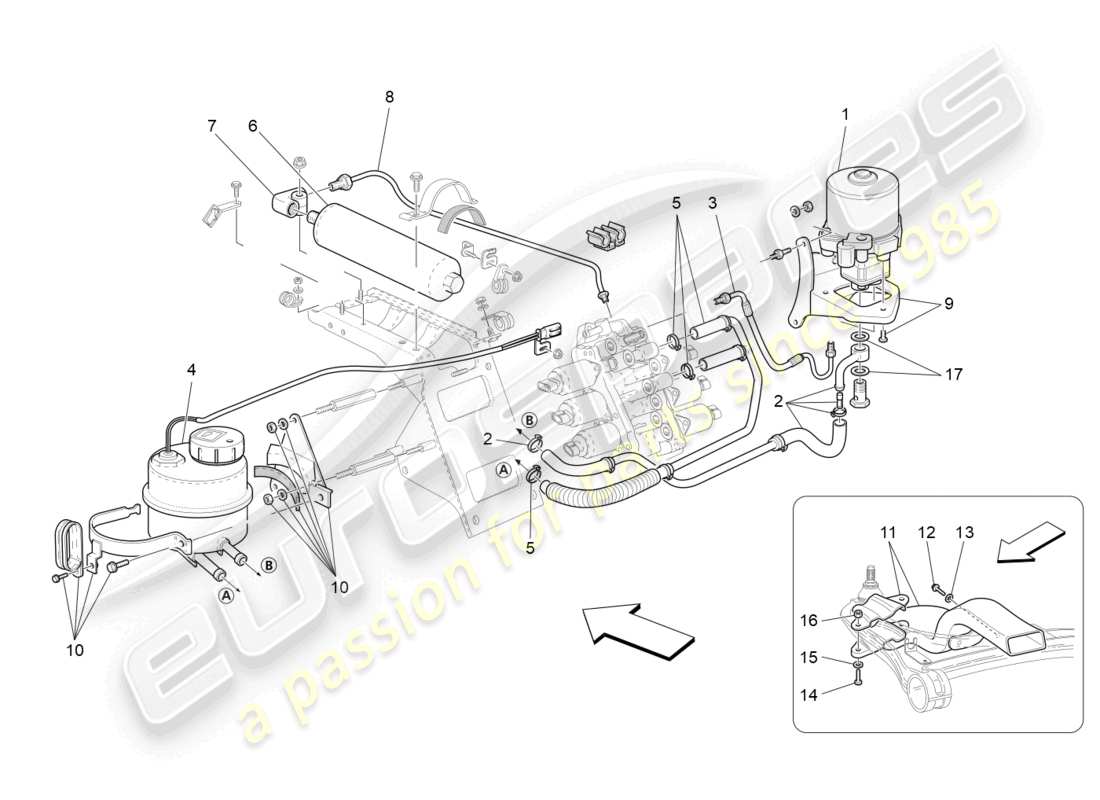maserati granturismo mc stradale (2013) impianto idraulico di attivazione del cambio: serbatoio e pompa schema delle parti