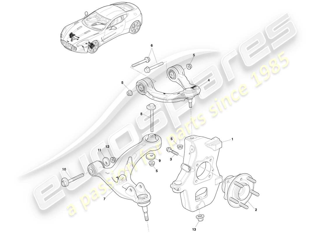 aston martin one-77 (2011) schema delle parti del gruppo sospensione anteriore