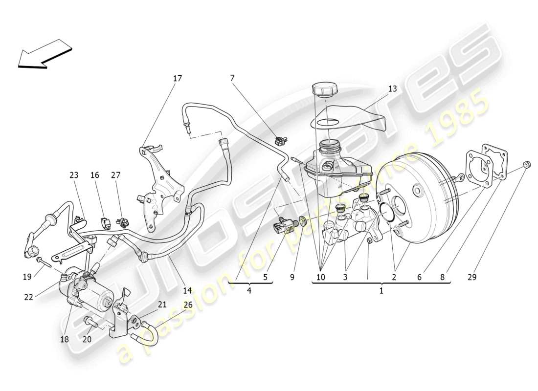 maserati levante gt (2022) diagramma delle parti del servosistema freno