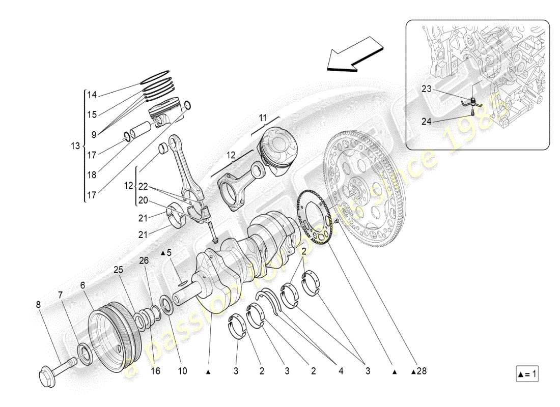 maserati ghibli (2019) diagramma delle parti del meccanismo a manovella