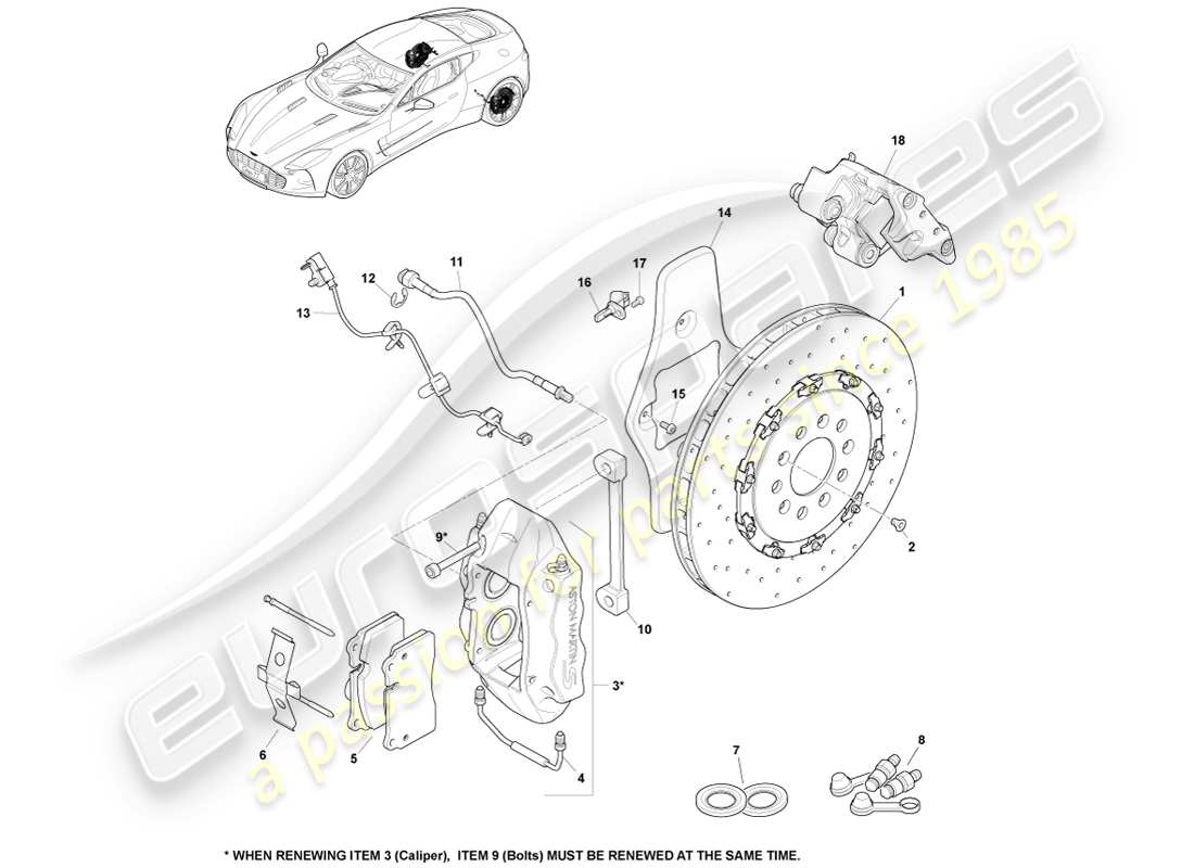 aston martin one-77 (2011) sistema frenante posteriore diagramma delle parti