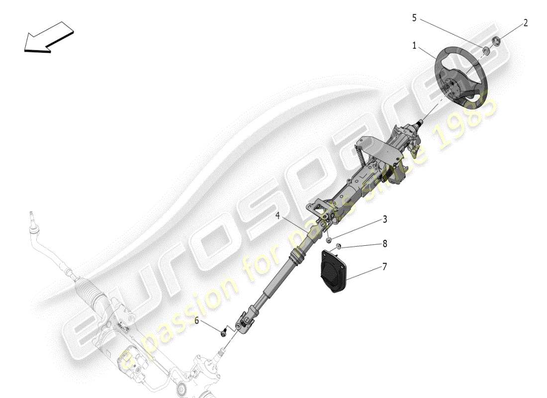 maserati mc20 (2024) piantone dello sterzo e unità volante diagramma delle parti