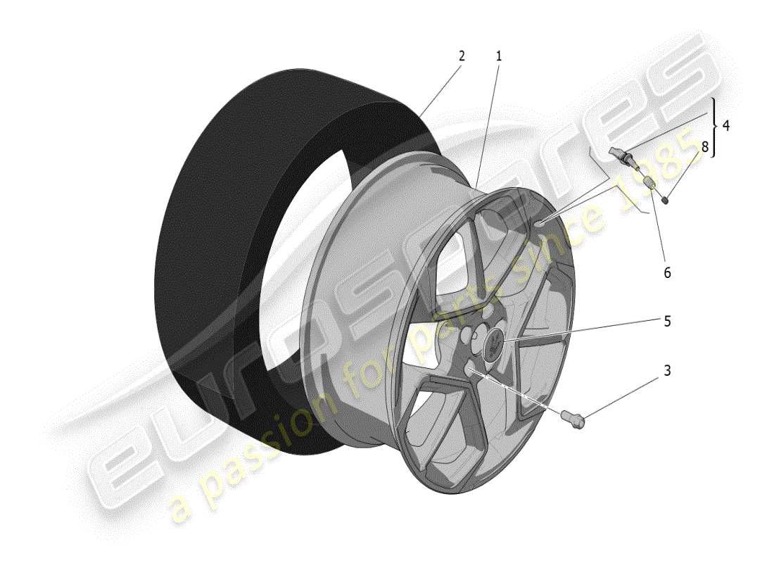 maserati mc20 (2024) ruote e pneumatici diagramma delle parti