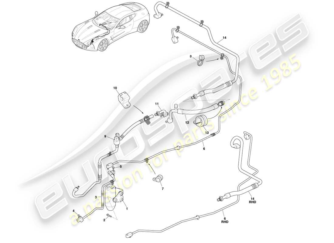 aston martin one-77 (2011) diagramma delle parti delle linee dell'aria condizionata