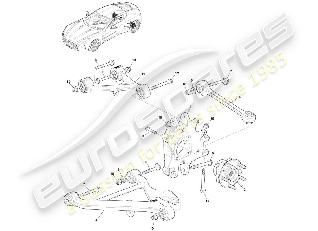 aston martin one-77 (2011) gruppo sospensione posteriore diagramma delle parti