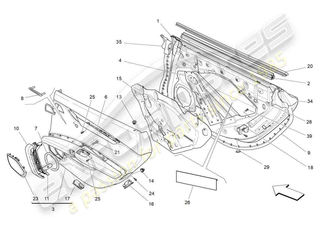 maserati ghibli (2018) porte posteriori: pannelli di rivestimento schema delle parti