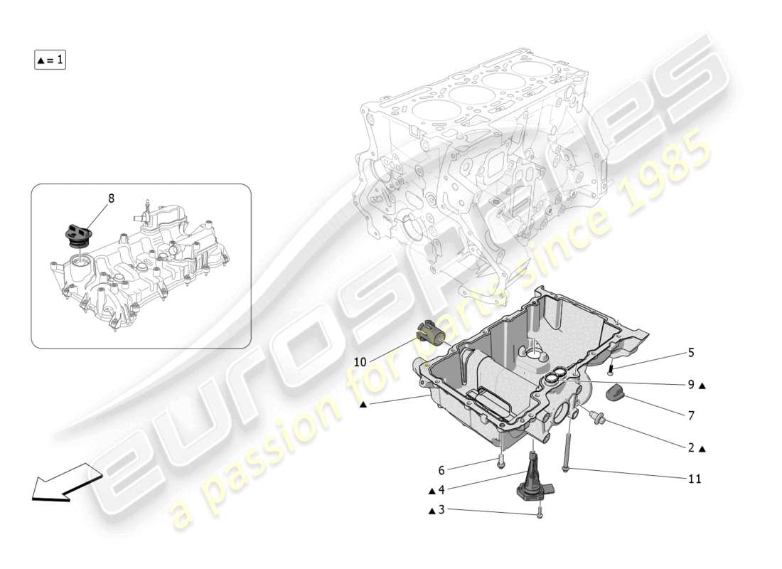 maserati grecale gt (2023) sistema di lubrificazione: diagramma delle parti del circuito e della raccolta