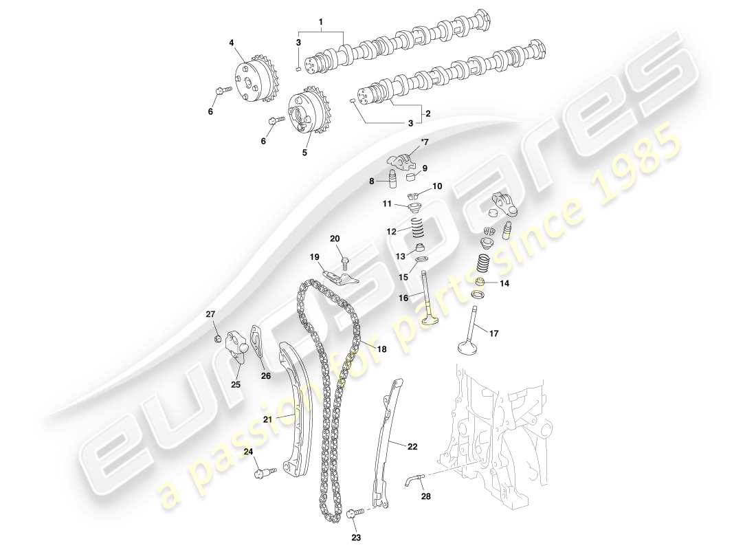 aston martin cygnet (2012) diagramma delle parti di alberi a camme e valvole