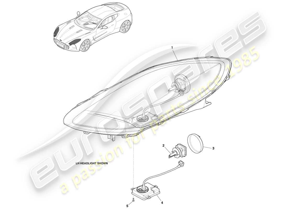 aston martin one-77 (2011) diagramma delle parti dei fari