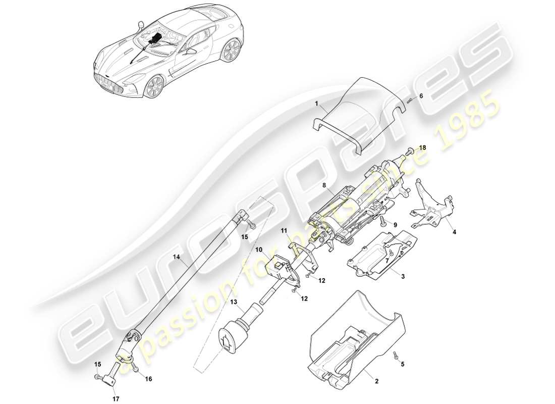 aston martin one-77 (2011) montaggio piantone sterzo diagramma delle parti