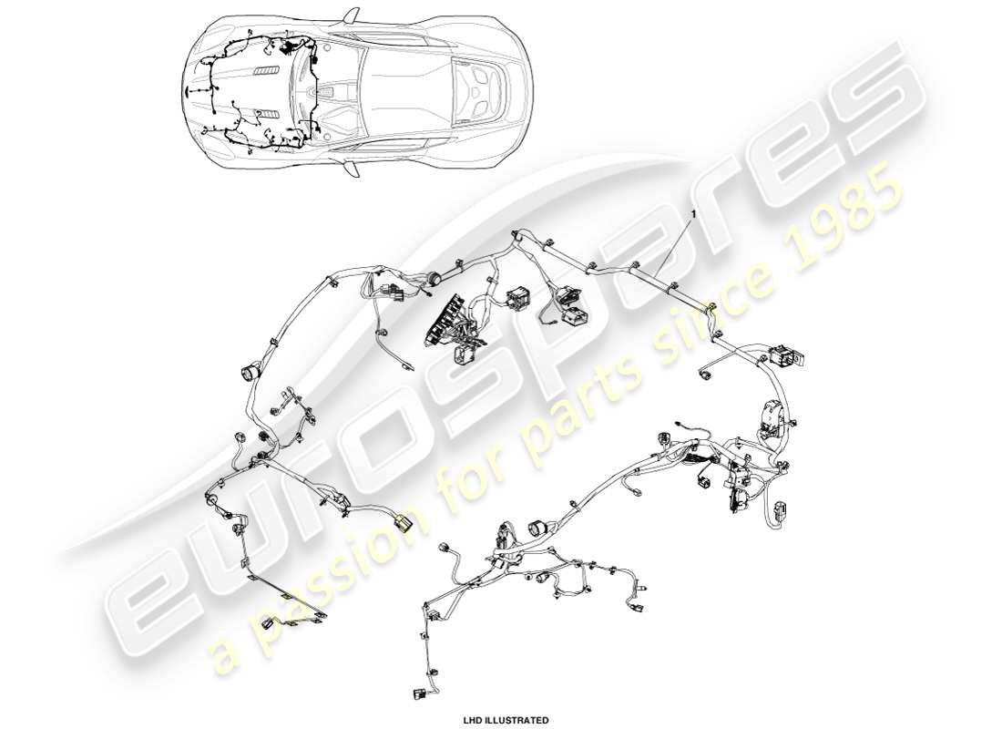 aston martin one-77 (2011) cablaggio del vano motore diagramma delle parti