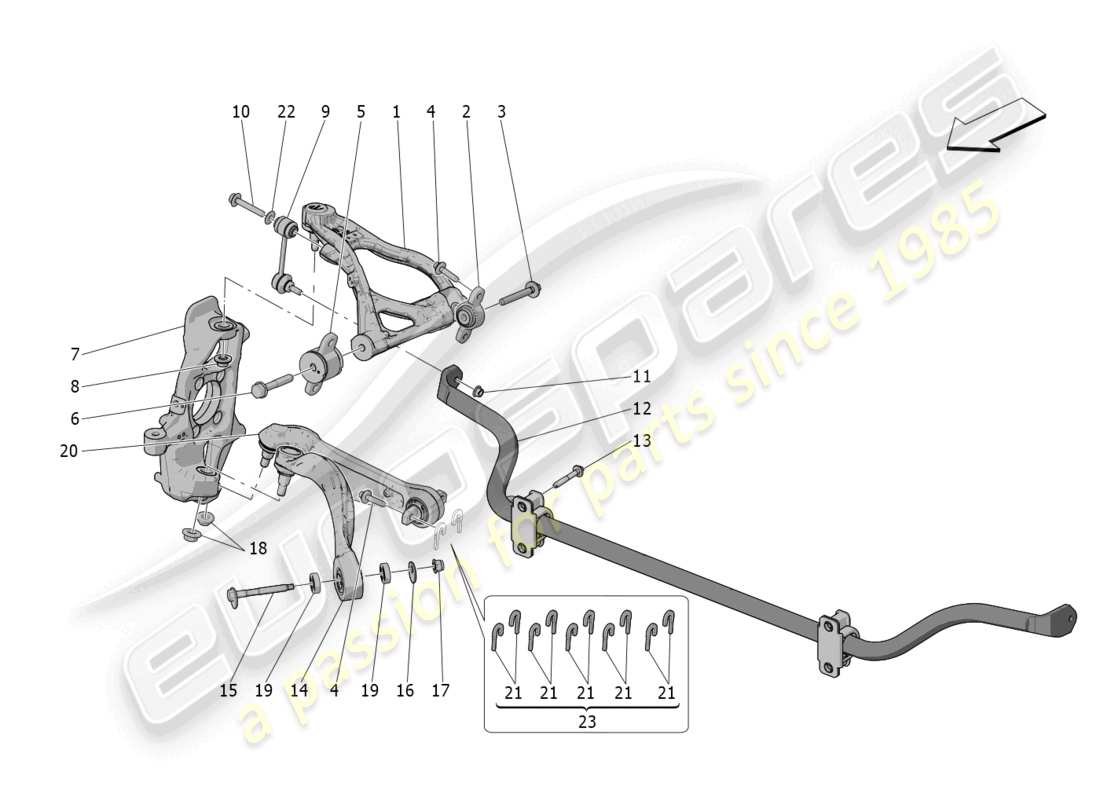 maserati mc20 (2023) sospensioni anteriori diagramma delle parti