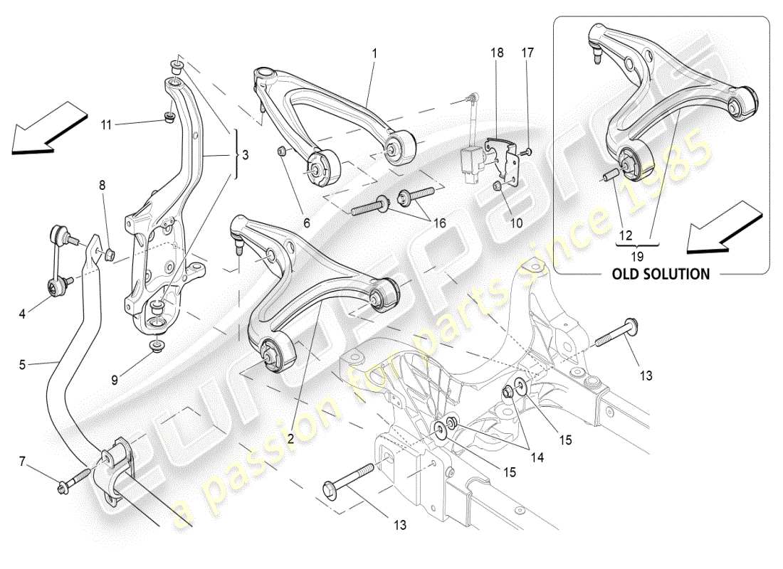maserati ghibli (2019) diagramma delle parti della sospensione anteriore