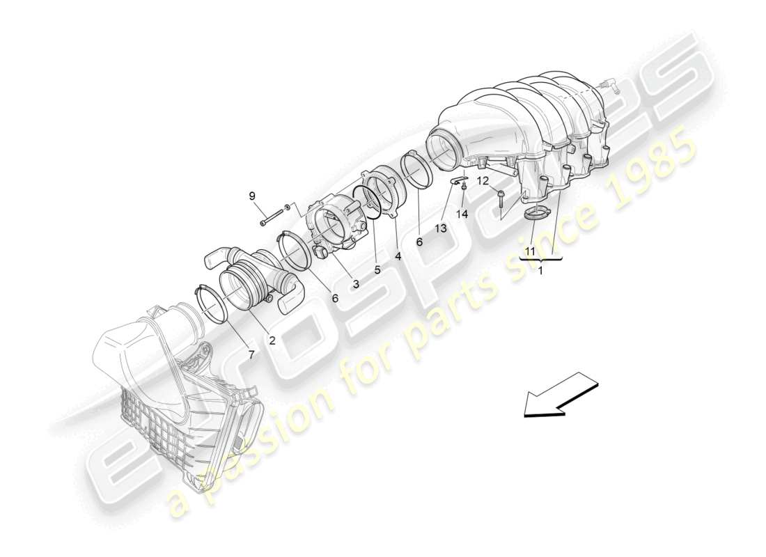 maserati grancabrio mc (2013) schema della parte del collettore di aspirazione e del corpo farfallato