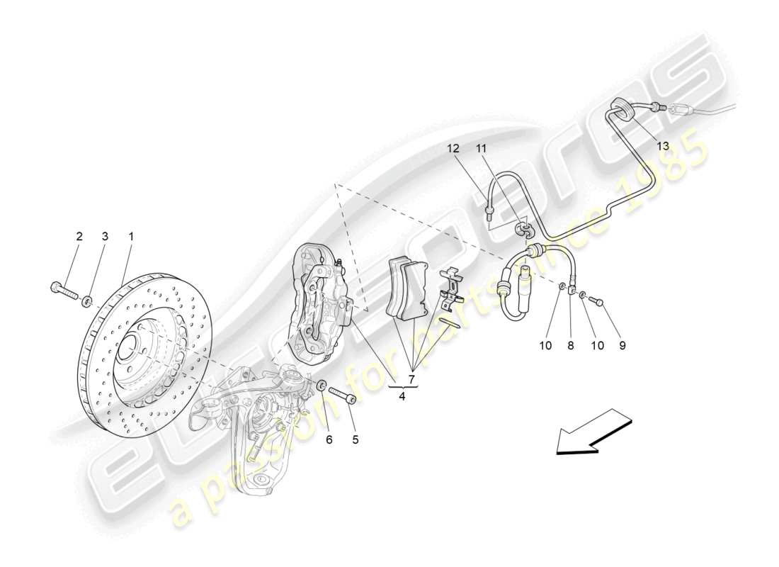 maserati grancabrio mc (2013) schema parziale dei dispositivi di frenatura sulle ruote anteriori