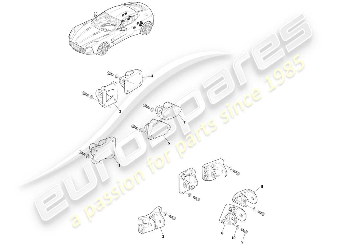 aston martin one-77 (2011) supporti della sospensione posteriore diagramma delle parti