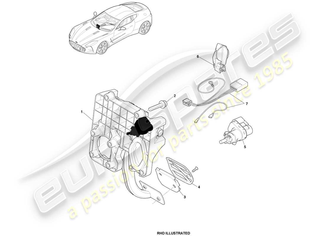 aston martin one-77 (2011) gruppo pedale freno diagramma delle parti