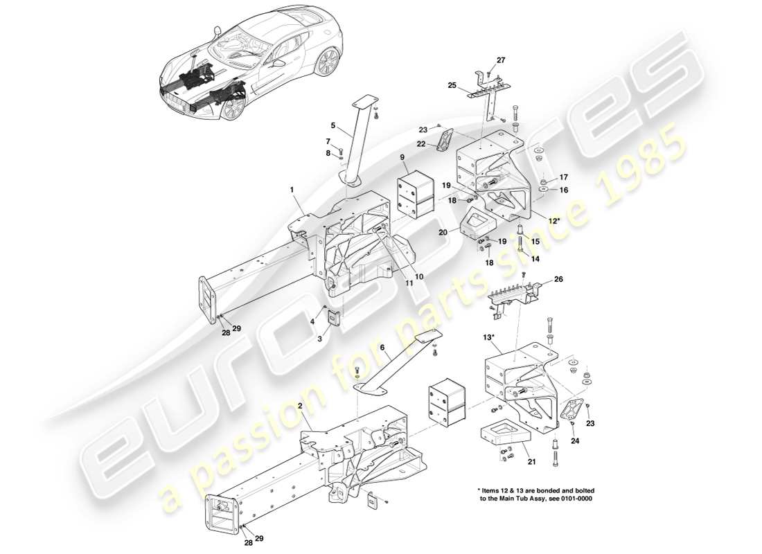 aston martin one-77 (2011) diagramma delle parti della struttura anteriore