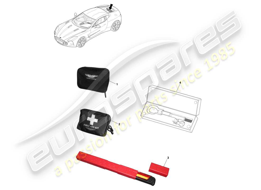 aston martin one-77 (2011) attrezzature di emergenza diagramma delle parti