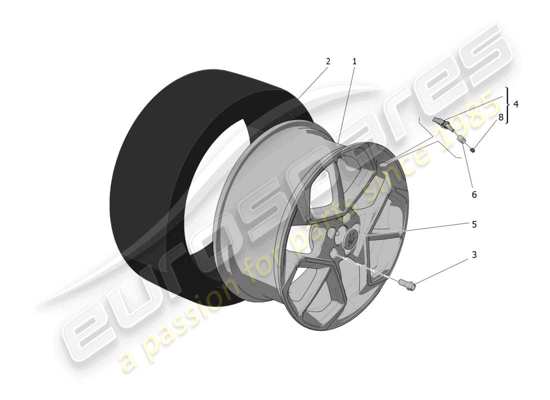 maserati mc20 (2023) diagramma delle parti di ruote e pneumatici