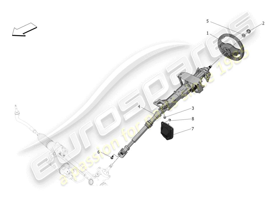 maserati mc20 (2023) schema delle parti del piantone dello sterzo e dell'unità del volante