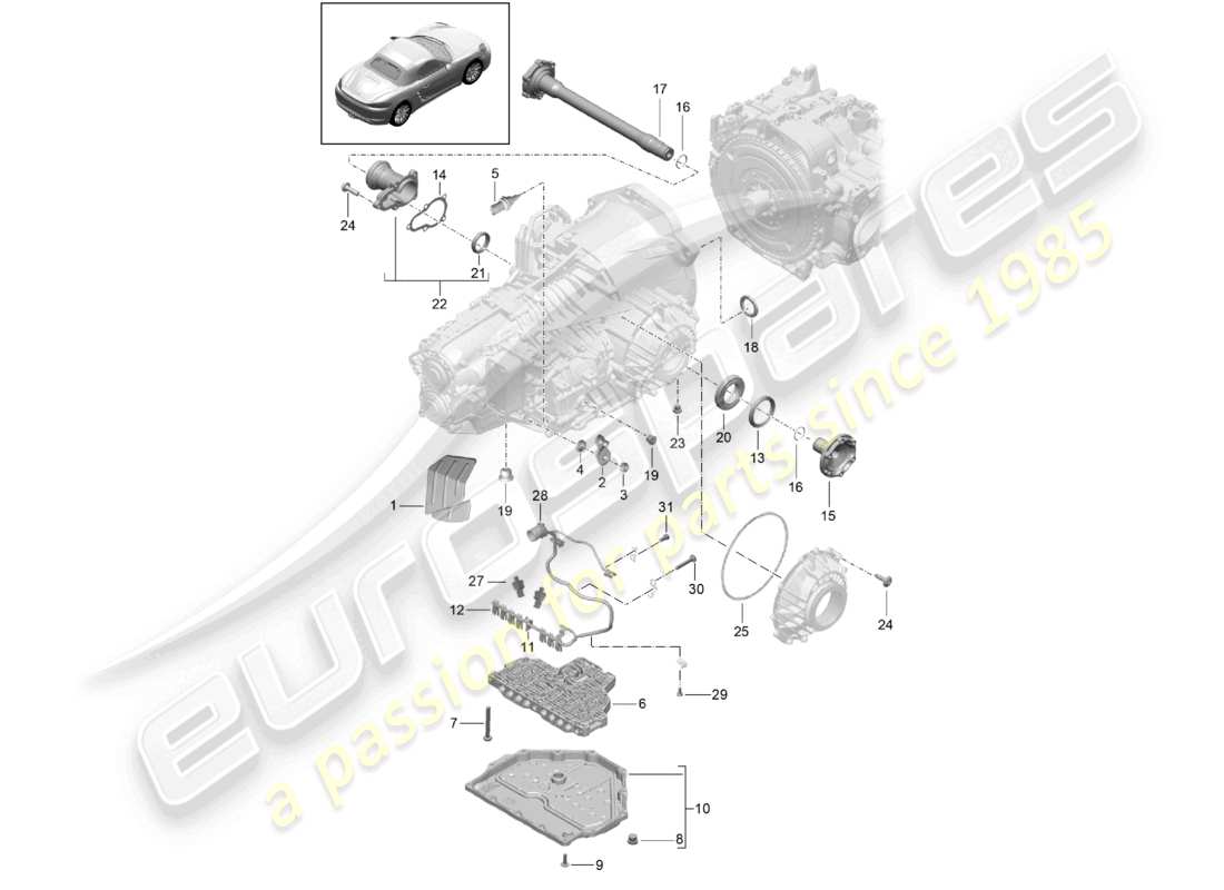 un diagramma delle parti dal catalogo delle parti porsche 2025 (718 boxster)