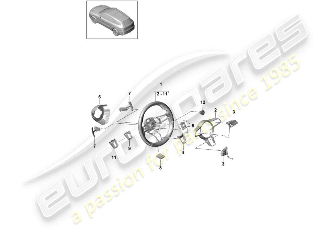 porsche 2021 (cayenne e3 9ya/9yb) volante diagramma delle parti