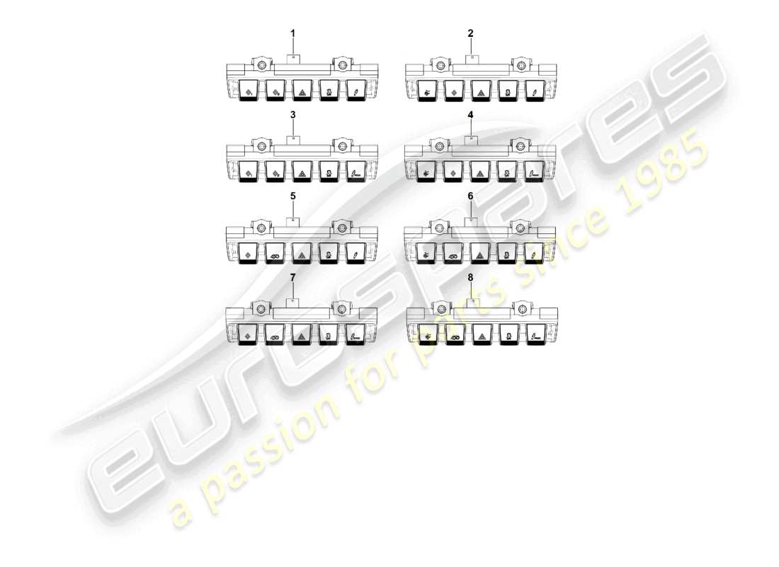 porsche 2022 (992-1 turbo / s) diagramma delle parti del cruscotto del modulo switch