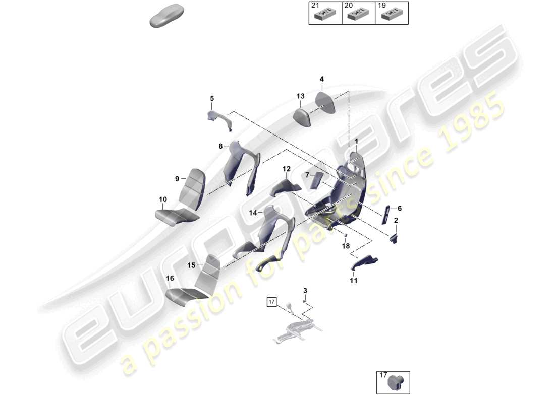 porsche 2026 (992-2 gt3) sedile a secchiello telaio del sedile coprisedili parte in schiuma diagramma delle parti