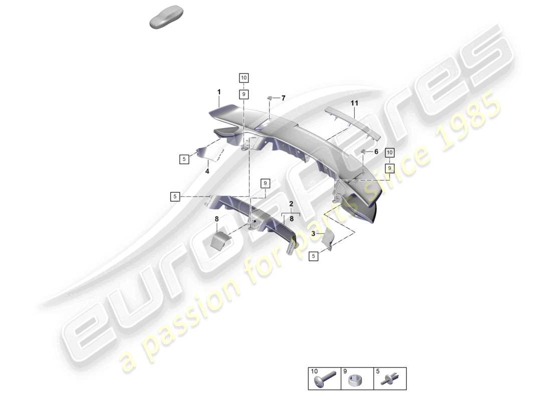 porsche 2021 (992-1 turbo / s) spoiler posteriore parte inferiore diagramma delle parti