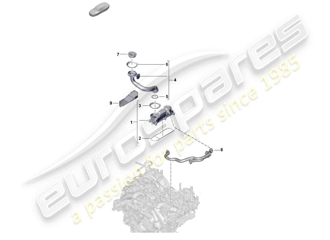 porsche 2026 (cayenne e3 pa) schema delle parti di ventilazione per il separatore dell'olio del blocco cilindri