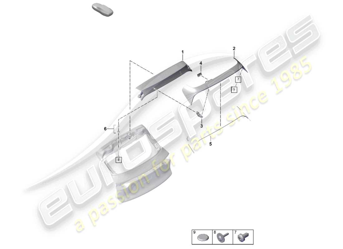 porsche 2026 (cayenne e3 pa) schema dei componenti del pacchetto roof sport design con spoiler posteriore