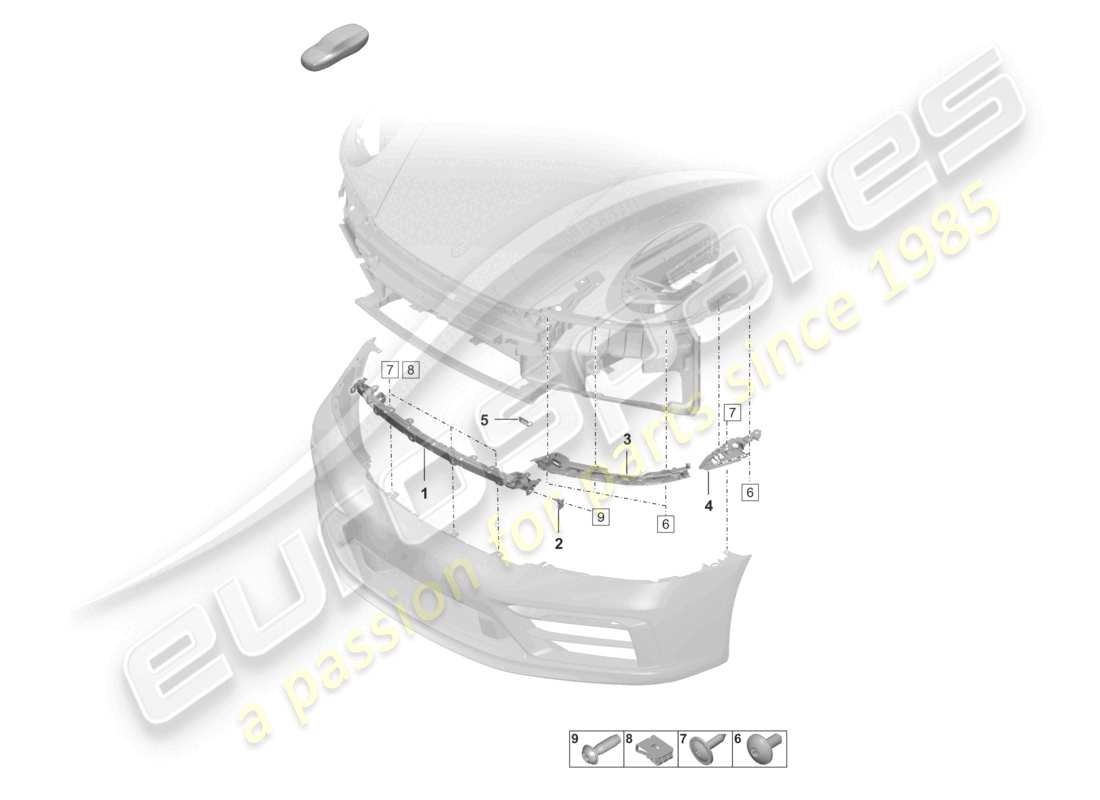 porsche 2022 (992-1) paraurti anteriore elementi di fissaggio pacchetto sport design diagramma delle parti