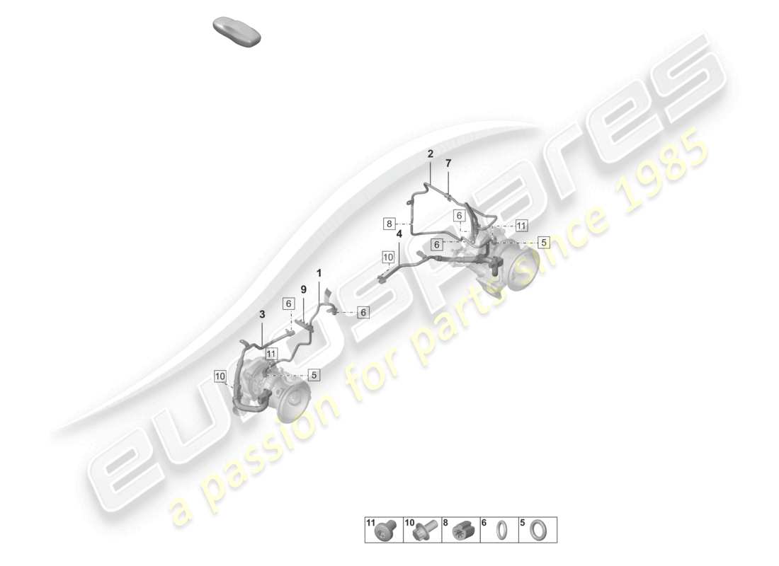 porsche 2024 (992-2) diagramma delle parti del tubo dell'olio del turbocompressore a gas di scarico