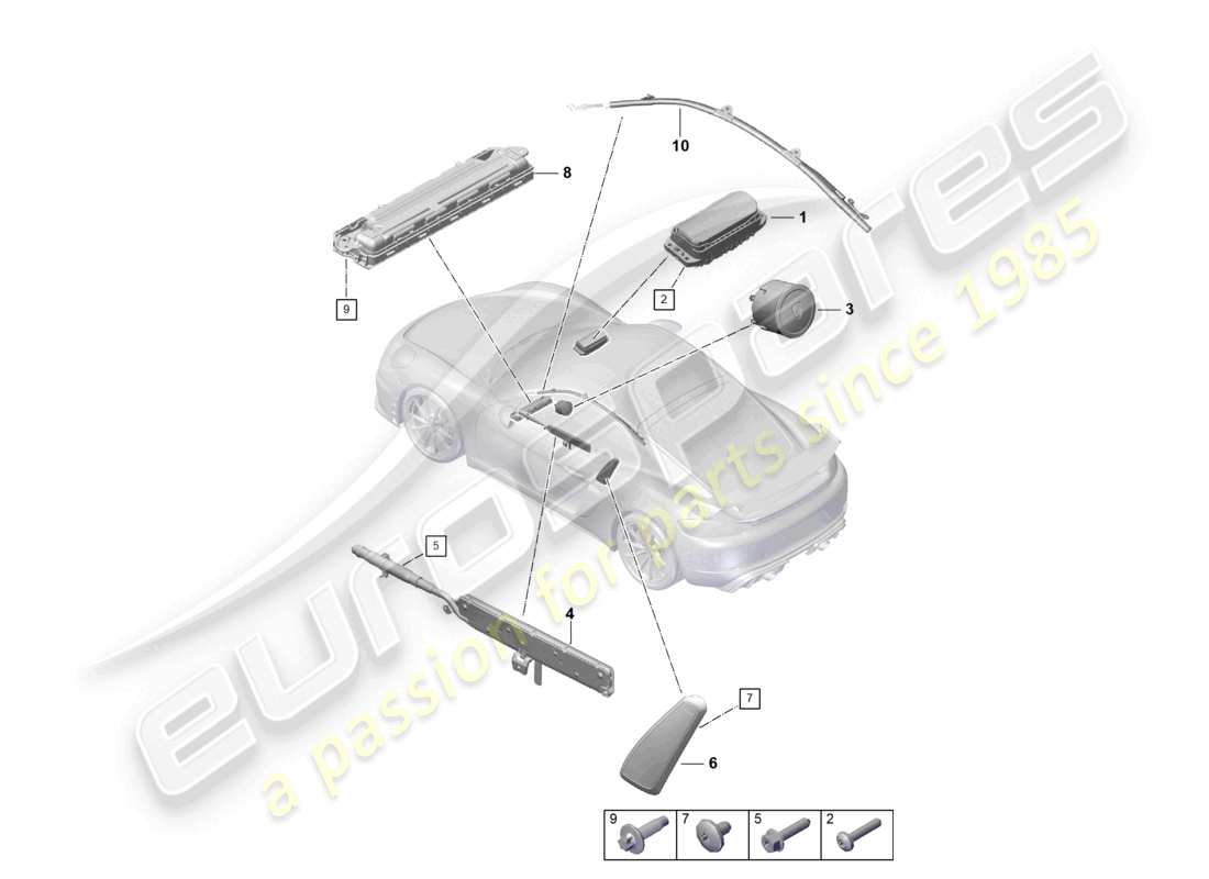 porsche 2026 (718 cayman gt4) diagramma delle parti dell'airbag