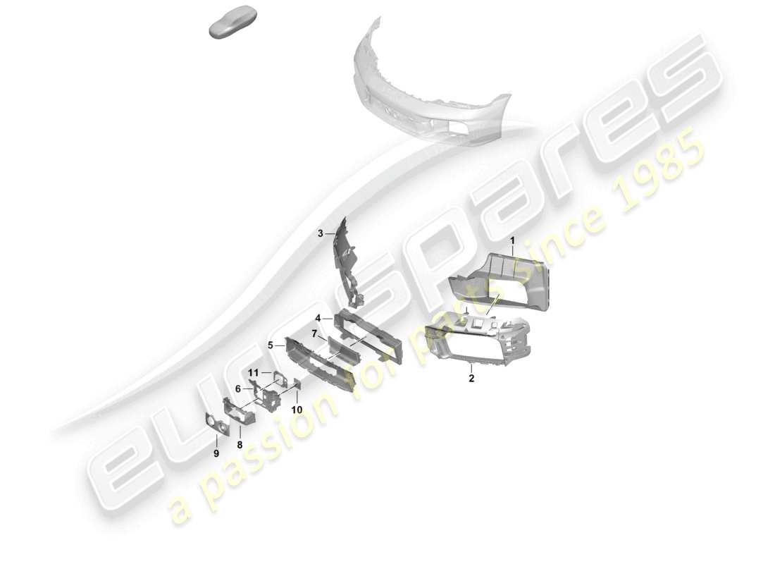 porsche 2024 (992-2) paraurti anteriore guida dell'aria e singole parti pacchetto sport design diagramma delle parti