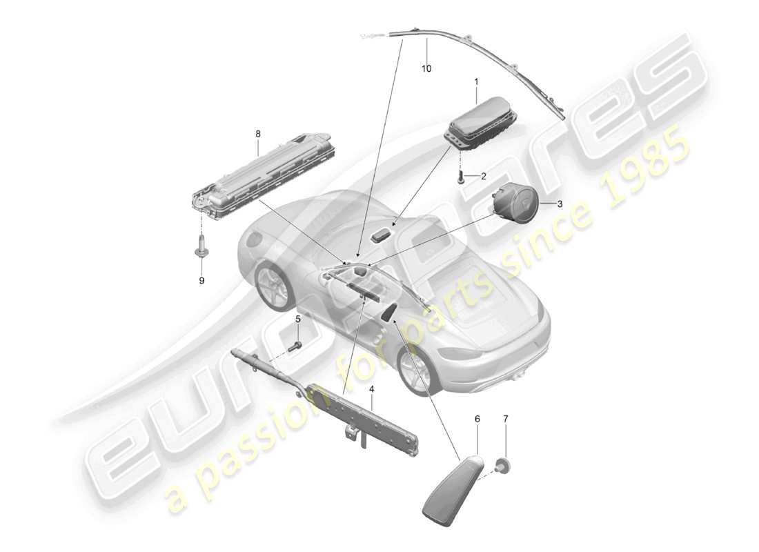porsche 2021 (718 cayman) diagramma delle parti dell'airbag