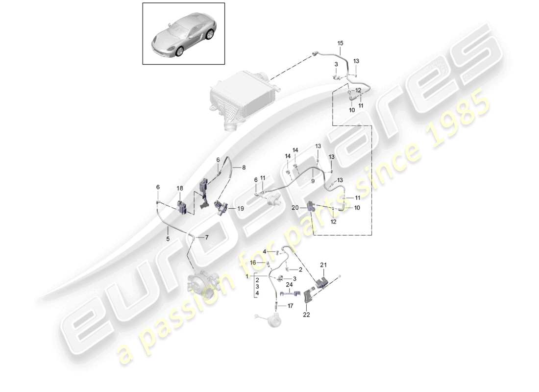porsche 2023 (718 cayman) valvola wastegate della linea di controllo pompa del refrigerante valvola di bypass diagramma delle parti