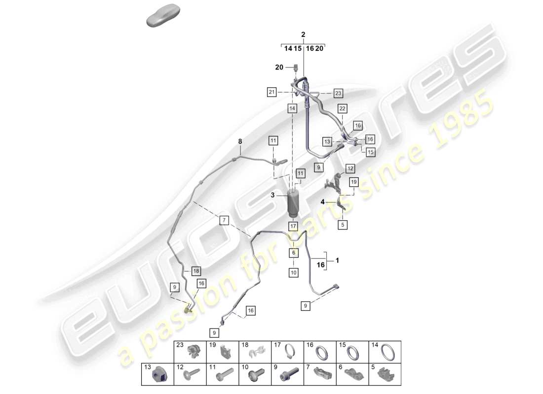 porsche 2021 (718 cayman gt4) aria condizionata rhd linea refrigerante (valvola di espansione >essiccatore) diagramma delle parti